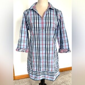Tizzie 100% cotton shirt dress pull on red white blue plaid knee length sz med